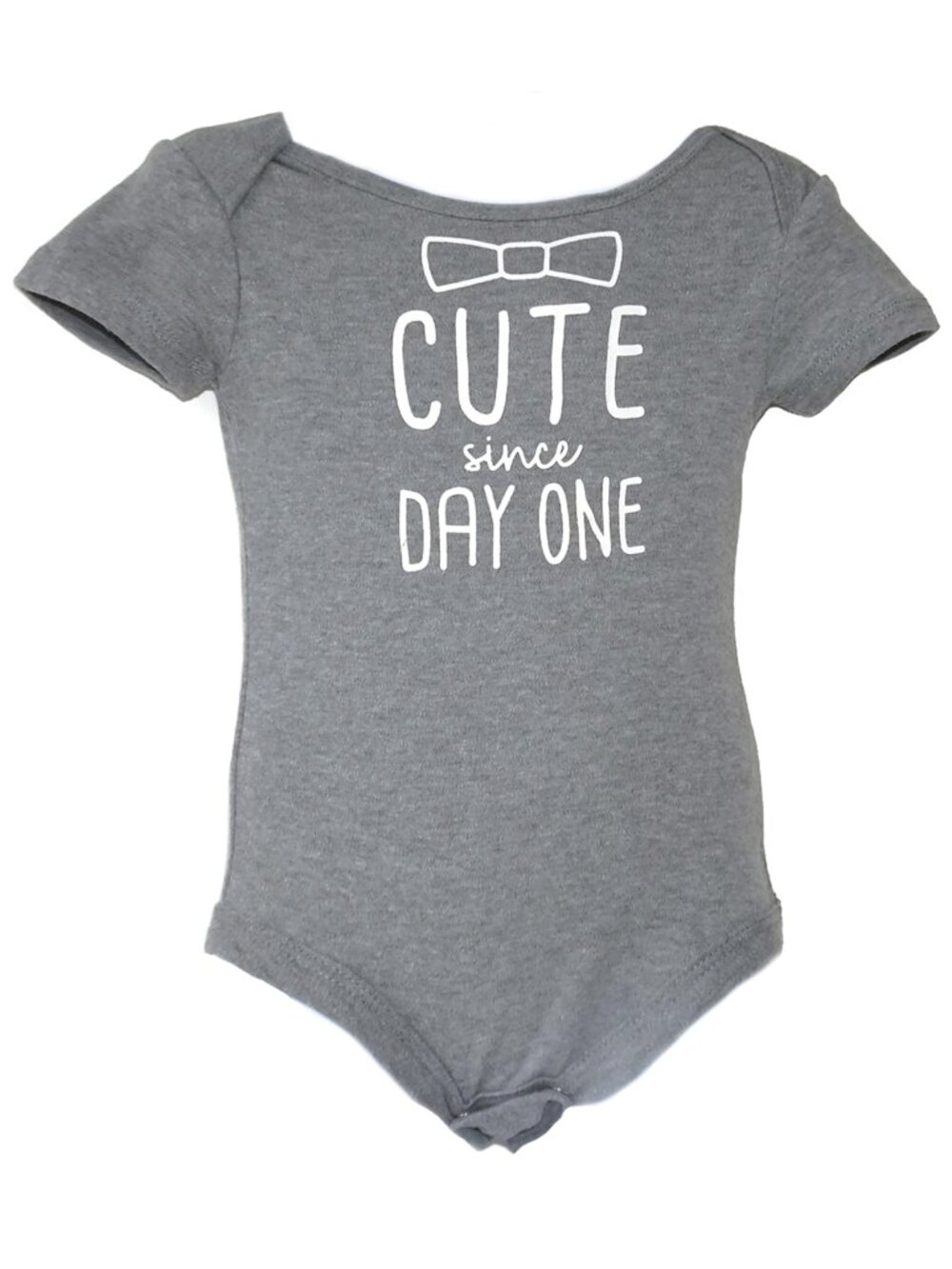 Baby Boy Creeper Bodysuit ‘Cute since Day One’ Bowtie Print Cotton Romper - Picture 2 of 3